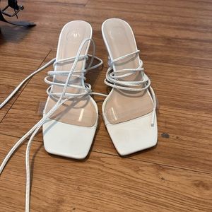 Misguided white wrap heels